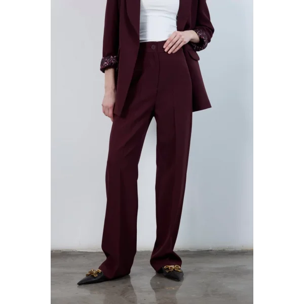 Pilesiz Palazzo Paça Mürdüm Kumaş Pantolon