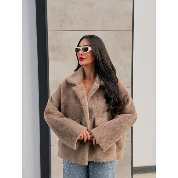 Cepli Alpaka Kürk Kısa Kaban-Vizon