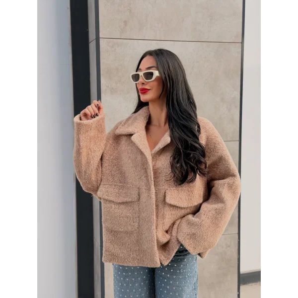 Cepli Alpaka Kürk Kısa Kaban-Vizon