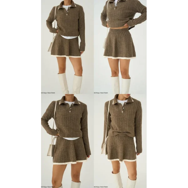 Triko Kazak Etek İkili Takım-Kahve