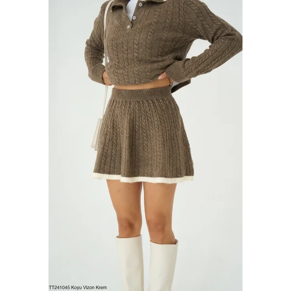 Triko Kazak Etek İkili Takım-Kahve