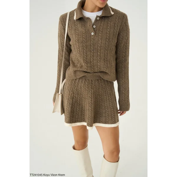 Triko Kazak Etek İkili Takım-Kahve