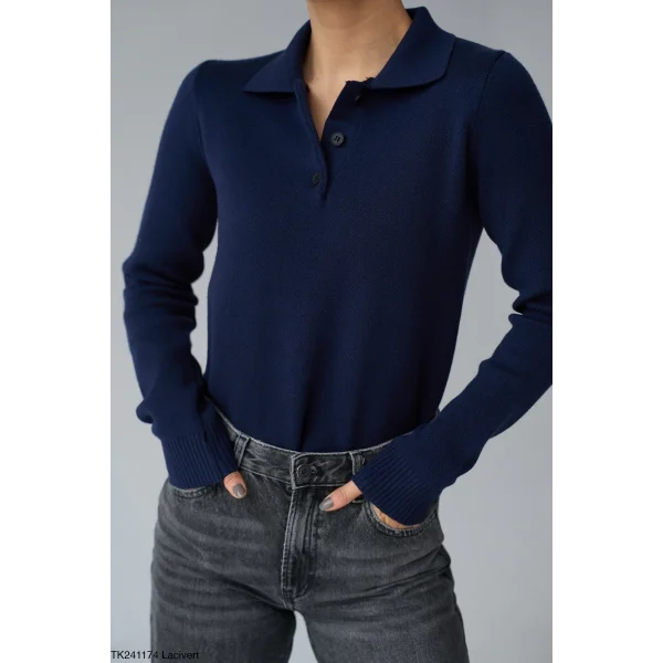 Polo Yaka Triko Kazak-Lacivert