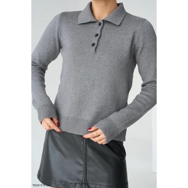 Polo Yaka Triko Kazak-Gri