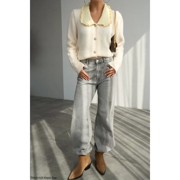 Sarı Bebe Yaka Hırka-Krem