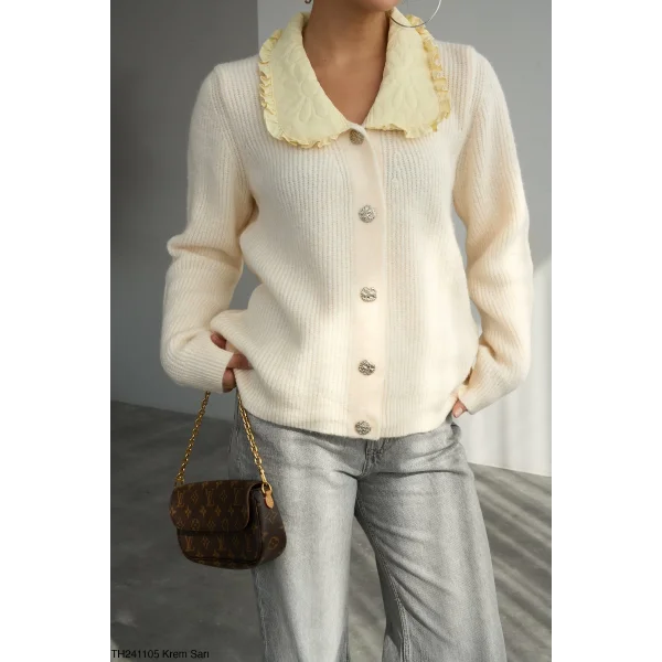 Sarı Bebe Yaka Hırka-Krem