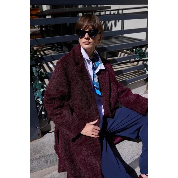 Bağlamalı Tüy Dokulu Mürdüm Kürk Kaban