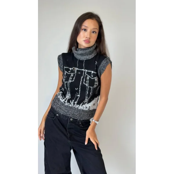 Desenli Balıkçı Yaka Süveter-Siyah