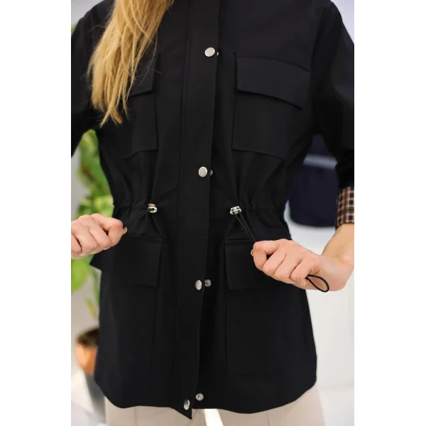 Tiffany Ekose Astarlı Trençkot-Siyah