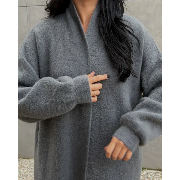 Yumoş Doku Uzun Hırka-Antrasit