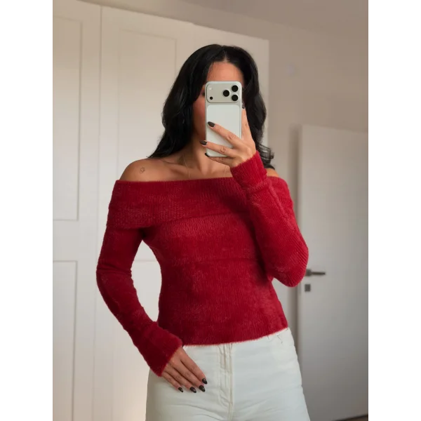 Dokulu Madonna Yaka Kazak-Kırmızı