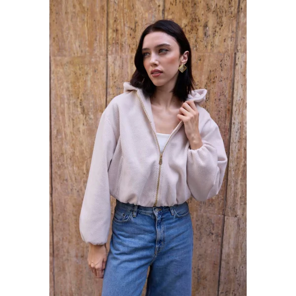 Kapüşonlu Kısa Mont-Taş