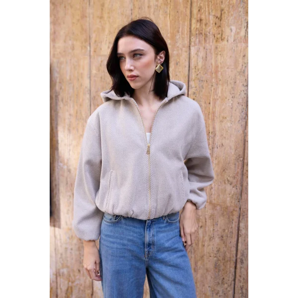 Kapüşonlu Kısa Mont-Taş