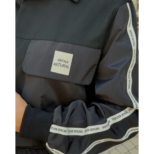 Teknik Kumaş Şerit Detaylı Ceket Pantolon Takım-Siyah