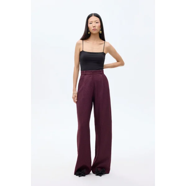 Bol Paça Palazzo Kumaş Mürdüm Pantolon