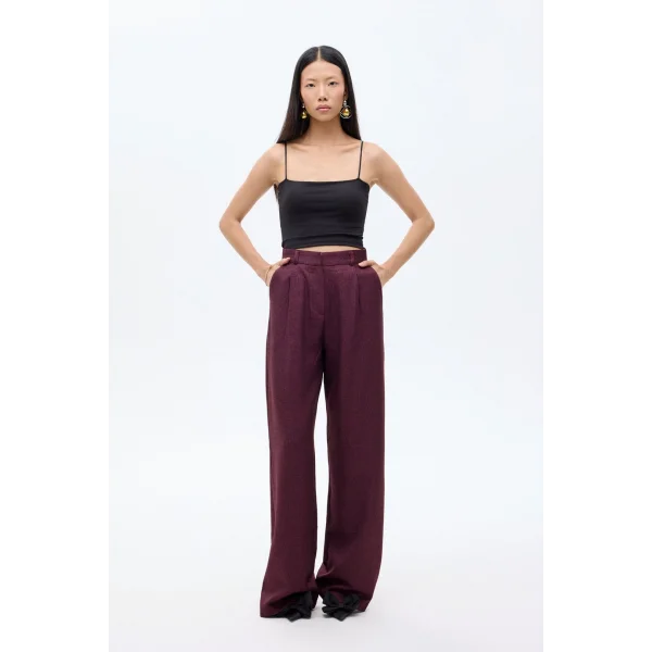 Bol Paça Palazzo Kumaş Mürdüm Pantolon