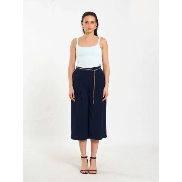 Zincir Kemerli Bermuda Pantolon-Lacivert