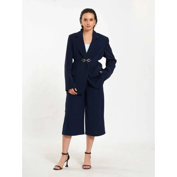 Zincir Kemerli Bermuda Pantolon-Lacivert