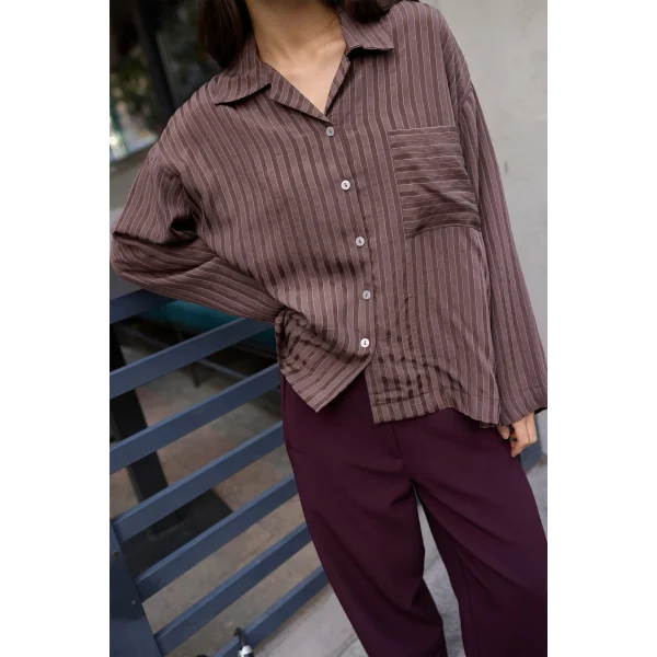 Çizgili Kahverengi Oversize Gömlek