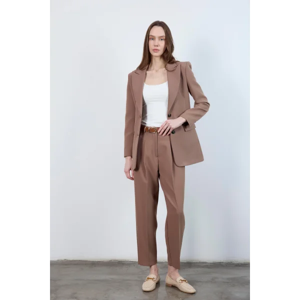 Yüksek Bel Kemerli Havuç Pantolon Açık Kahve