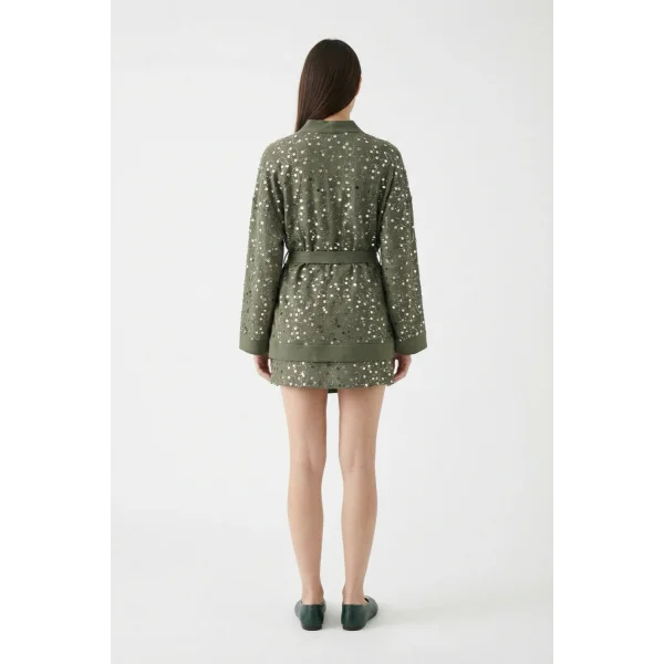 Pul İşlemeli Anvelop Mini Etek Haki