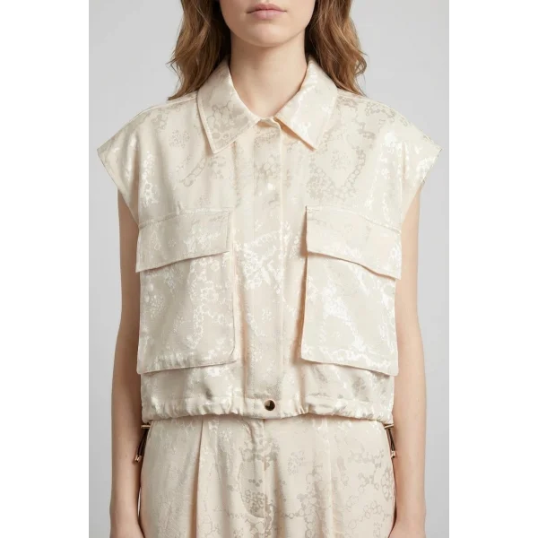 Jakar Desenli Saten Yelek Bej