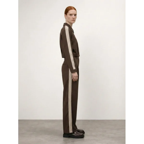 Ön Pileli Şeritli Bol Paça Pantolon Kahverengi