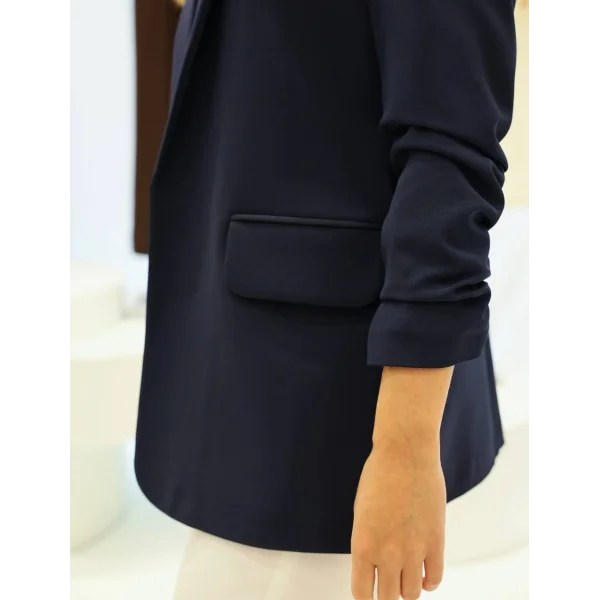 Büzgü Kol Lacivert Blazer Ceket
