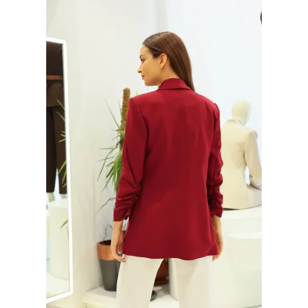 Büzgü Kol Astarlı Bordo Blazer Ceket