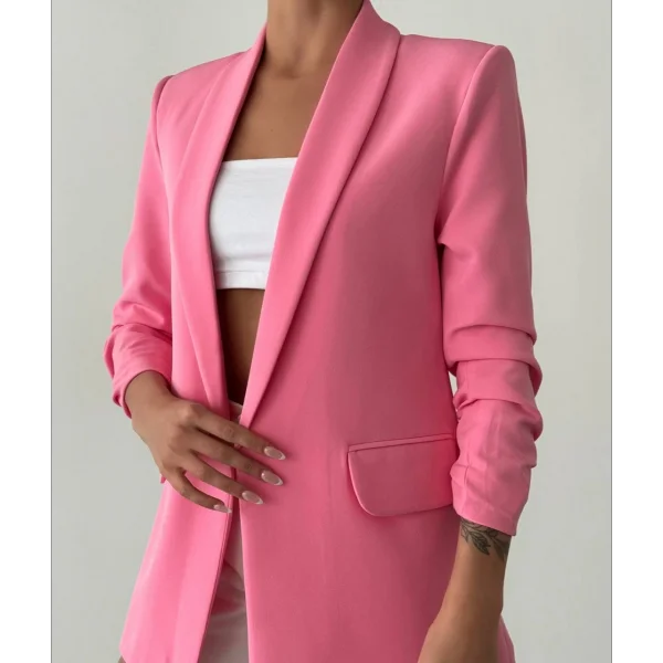 Büzgü Kol Pembe Blazer Ceket