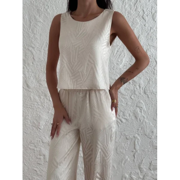 Jakarlı Saten Takım-Taş