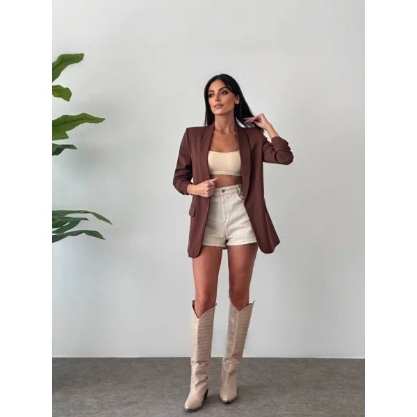 Büzgü Kol Kahverengi Blazer Ceket