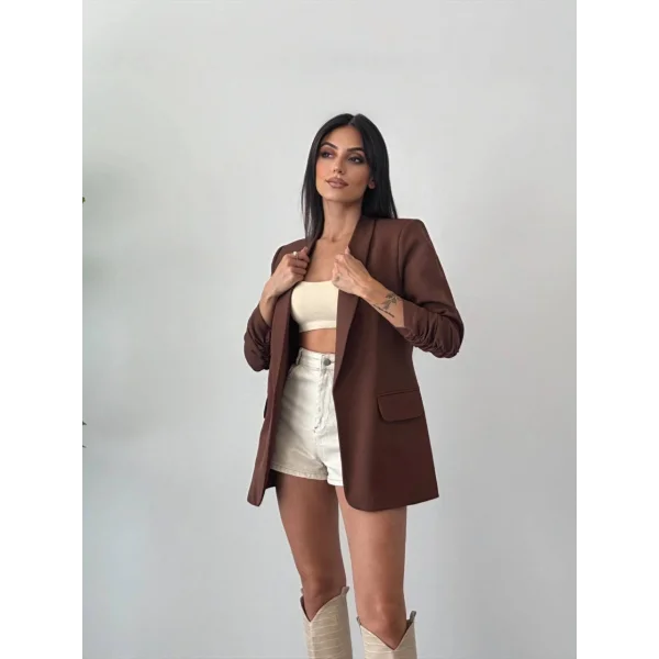 Büzgü Kol Kahverengi Blazer Ceket