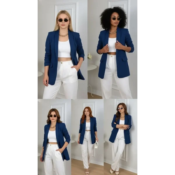 Büzgü Kol İndigo Mavi Blazer Ceket