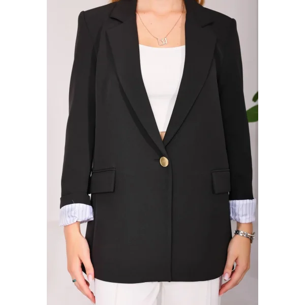 Astarı Garnili Siyah Blazer Ceket