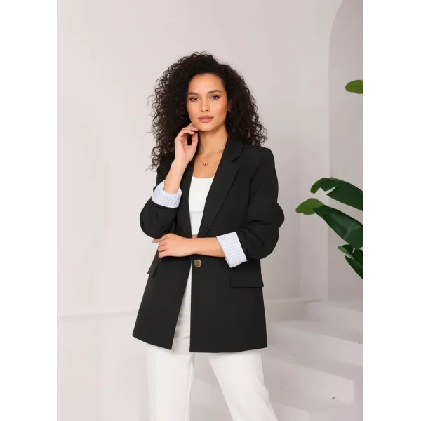 Astarı Garnili Siyah Blazer Ceket