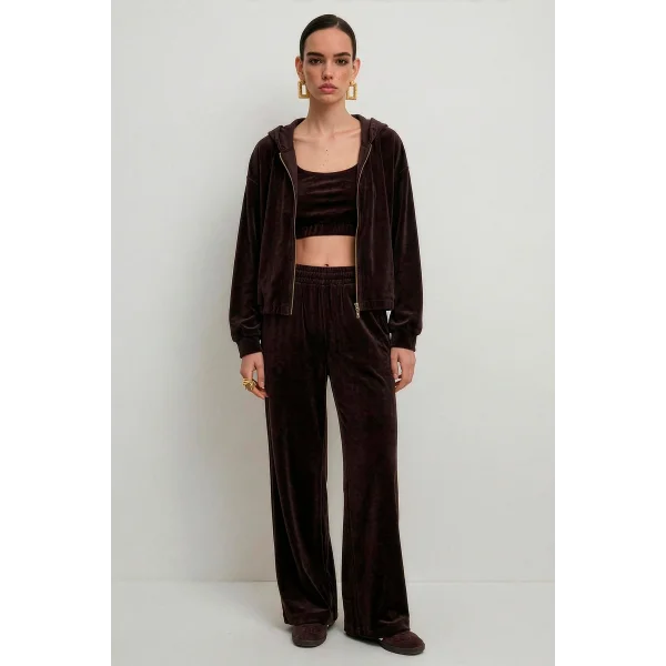 Kadife Üçlü Eşofman Takımı-Kahve