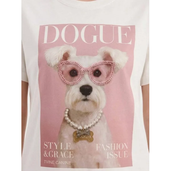 Önü Boncuk Nakış Detaylı Beyaz Tshirt