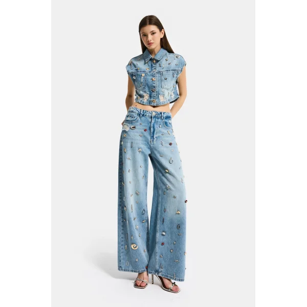 Mega Baggy Fit Özel Dikim Aksesuarlı Tasarım Denim Jean