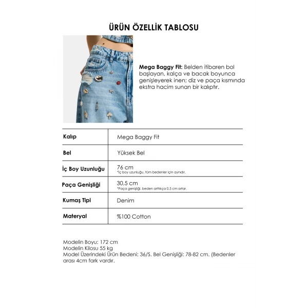 Mega Baggy Fit Özel Dikim Aksesuarlı Tasarım Denim Jean