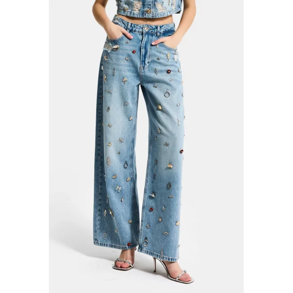 Mega Baggy Fit Özel Dikim Aksesuarlı Tasarım Denim Jean