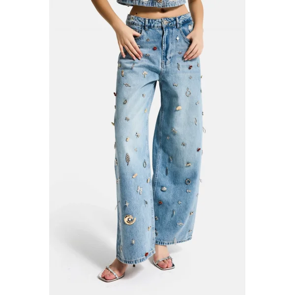 Mega Baggy Fit Özel Dikim Aksesuarlı Tasarım Denim Jean