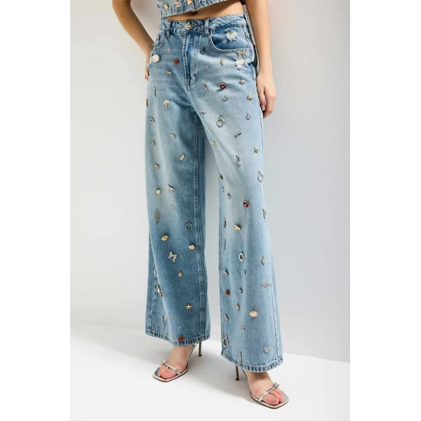 Mega Baggy Fit Özel Dikim Aksesuarlı Tasarım Denim Jean