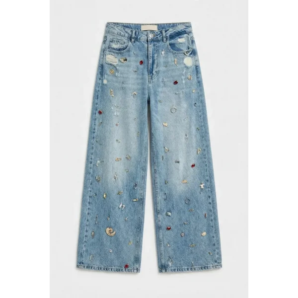 Mega Baggy Fit Özel Dikim Aksesuarlı Tasarım Denim Jean