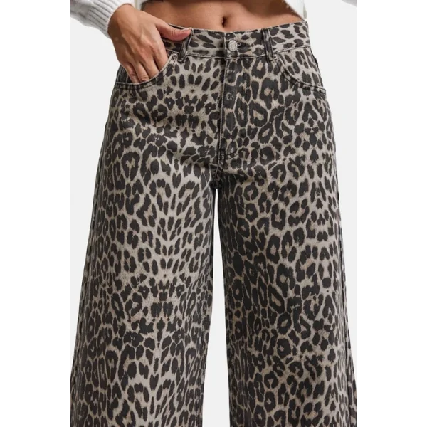 Leopar Desen Palazzo Fit Özel Denim Jean