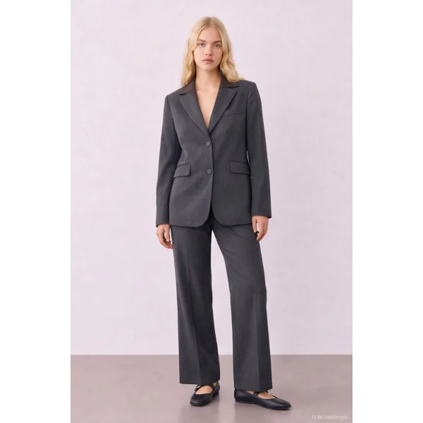 Triko Yaka Detaylı Blazer Ceket Antrasit