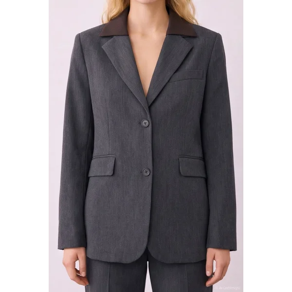 Triko Yaka Detaylı Blazer Ceket Antrasit