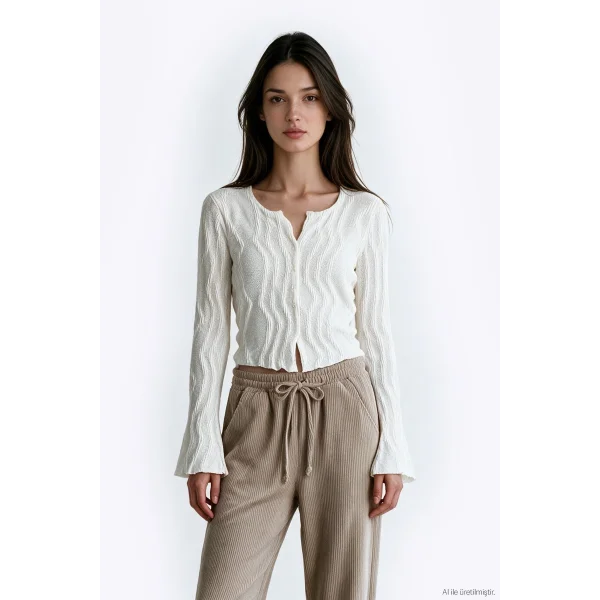 Beli Lastikli Kadife Pantolon-Camel