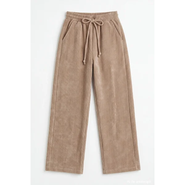 Beli Lastikli Kadife Pantolon-Camel