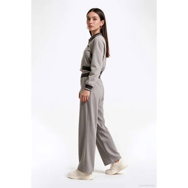 Beli Ribanalı Bol Paça Pantolon Vizon
